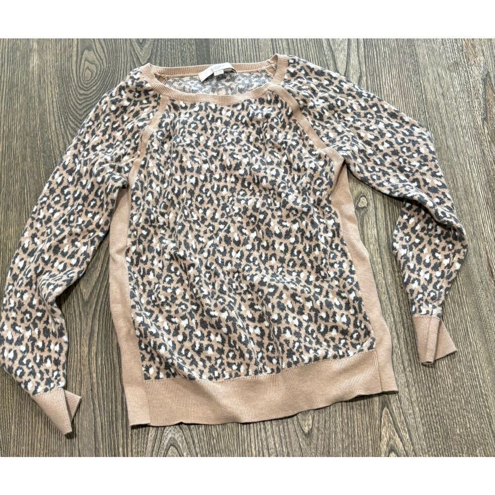 Ann Taylor LOFT Womens Leopard Cheetah Print Pullover Sweater Beige Petite Small
